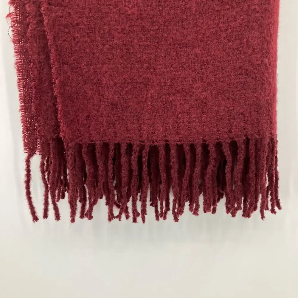 Scoop Maroon Wine Red Lightweight Fuzzy Fringe Raw Hem Blanket Scarf Wrap Shawl